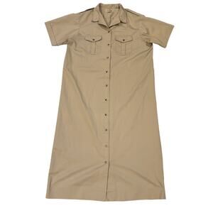 LL Bean Shirt Dress Womens 14 (Large) Beige Safari Field Button Front USA Made